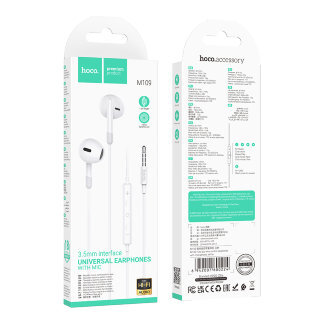 Наушники HOCO M109 pure joy wire control earphones with microphone - White купить оптом купить оптом