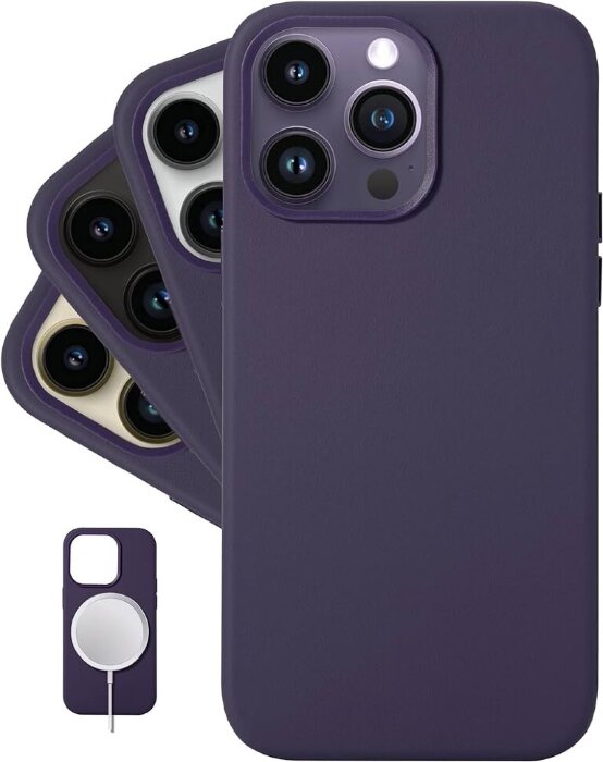 Чехол для leather case magsafe for iPhone 14 Pro (6.1) - Deep violet купить оптом купить оптом