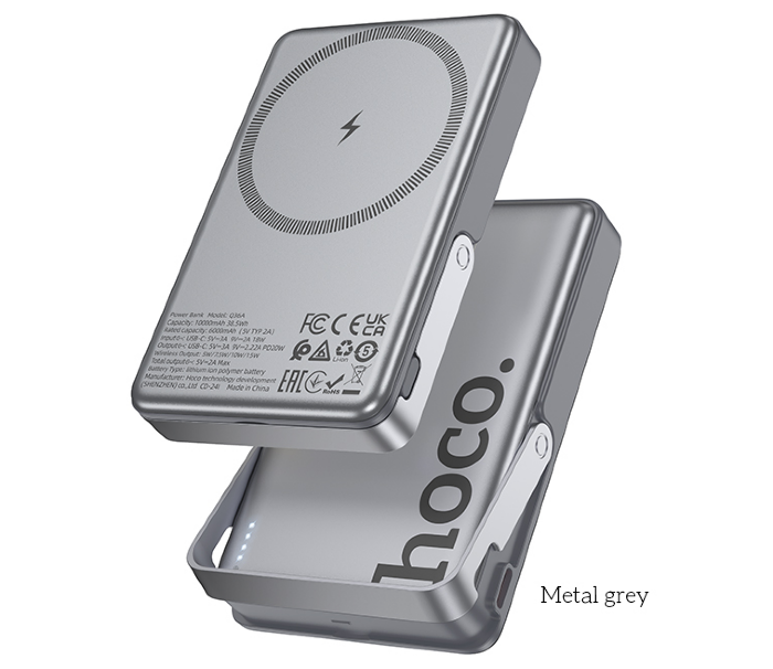 Внешний Аккумулятор HOCO Q36A Sunlight PD20W power bank magnetic suction+holder(10000mAh) Metal grey