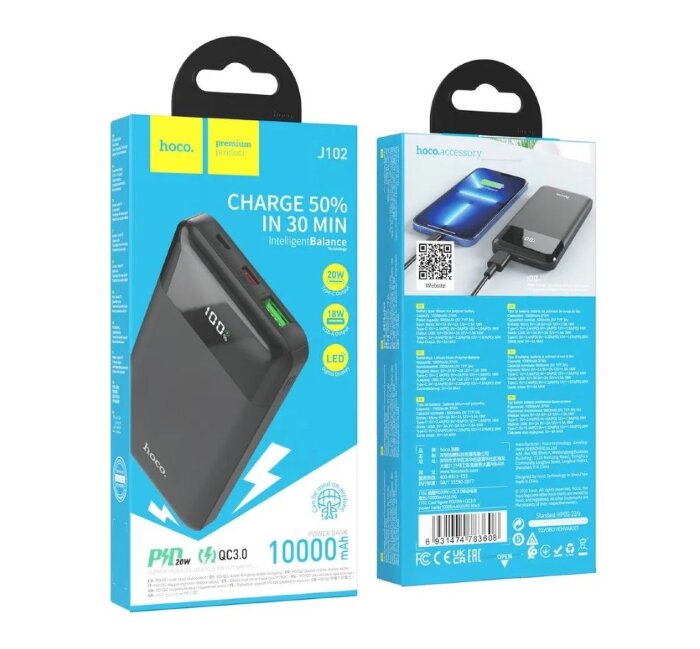 Power Bank Hoco J102 Cool figure PD20W+QC3.0 (10000mAh) - Black купить оптом купить оптом