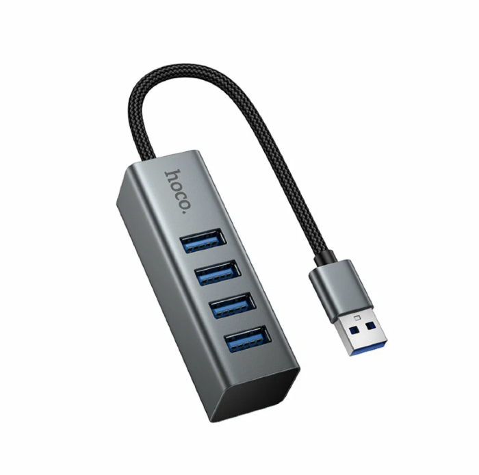 USB HUB HOCO HB1B 4-in-1 converter (USB to USB3.0*4) - Metal Gray купить оптом купить оптом