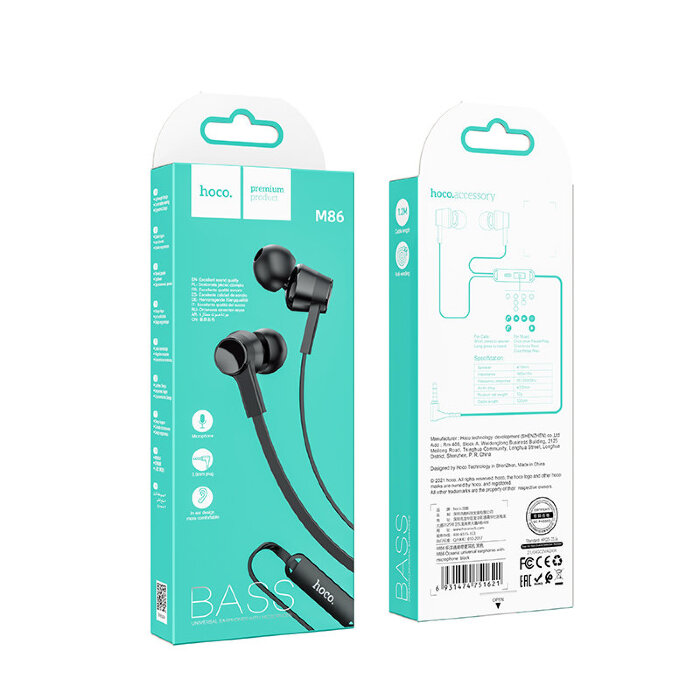 Наушники hoco M86 Oceanic universal earphones with mic - Black купить оптом купить оптом