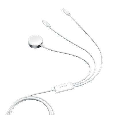 Зарядка Joyroom S-IW007 3-in-1 iP Watch Magnetic Charger+Dual Lightning cable (USB-A) 1.2m - White