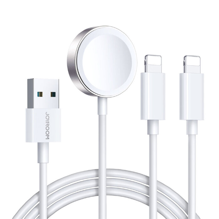 Зарядка Joyroom S-IW007 3-in-1 iP Watch Magnetic Charger+Dual Lightning cable (USB-A) 1.2m - White купить оптом купить оптом