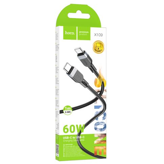 Кабель HOCO X109 Energy 60W silicone charging data cable Type-c to Type-c (L=2M) - Black купить оптом купить оптом