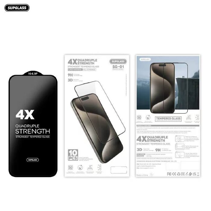 Защитное стекло  Supglass  SG-01 4X Quadruple Strength Glass  10-in-1  For IP 15 Pro (6.1) купить оптом купить оптом