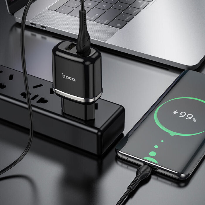 Сетевой адаптер hoco N4 Aspiring dual port charger set (for Micro) (EU) - Черный купить оптом купить оптом