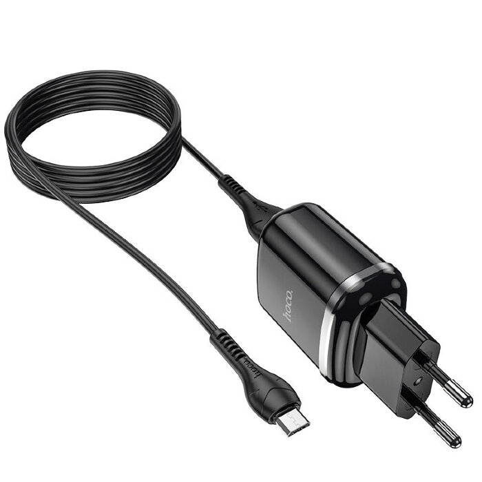 Сетевой адаптер hoco N4 Aspiring dual port charger set (for Micro) (EU) - Черный купить оптом купить оптом