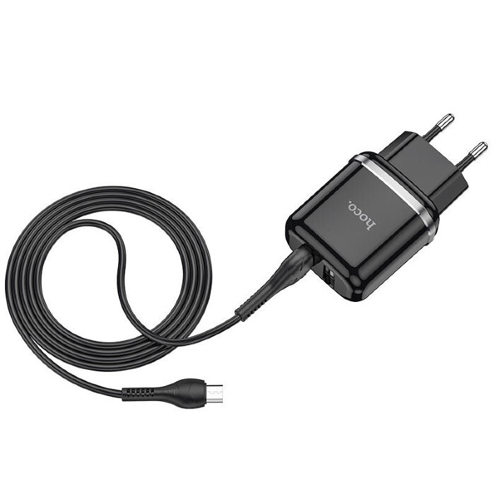 Сетевой адаптер hoco N4 Aspiring dual port charger set (for Micro) (EU) - Черный купить оптом купить оптом