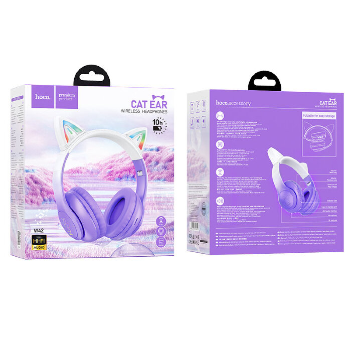 Наушники HOCO W42 cat ears BT headphones - Purple Grape купить оптом купить оптом