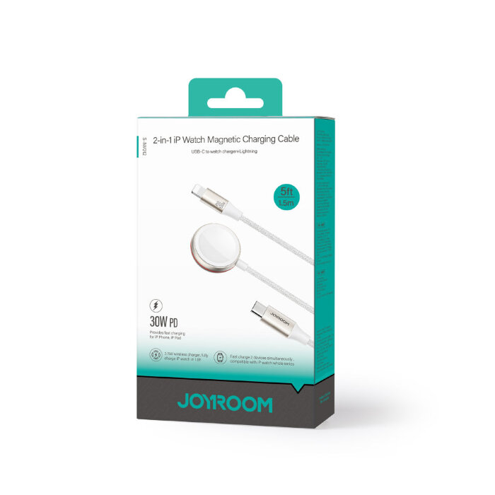 Зарядка Joyroom S-IW012 2-in-1 iP Watch Magnetic Charger+30W Fast Charging Cable (USB-C) 1.5m - White купить оптом купить оптом
