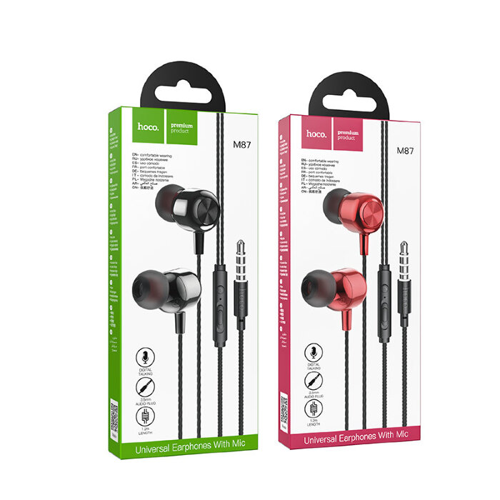 Наушники hoco M87 String wired earphones with with microphone - Black