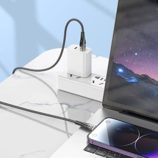 Кабель Hoco U121 Gold standard transparent discovery edition charging data cable IP - Black купить оптом купить оптом