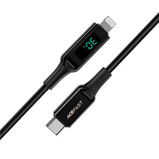 Кабель Acefast C6-01 Type-С to lighting zinc alloy digital display braided charging data cable - Black купить оптом купить оптом