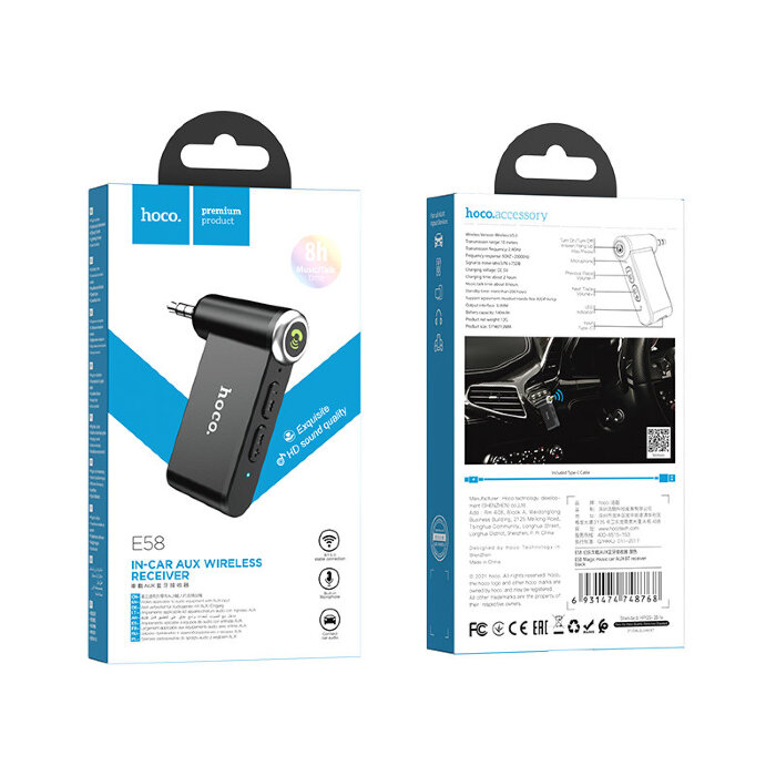 Автомобильный Bluetooth-приемник hoco E58 Magic music car AUX BT receiver - Black купить оптом купить оптом
