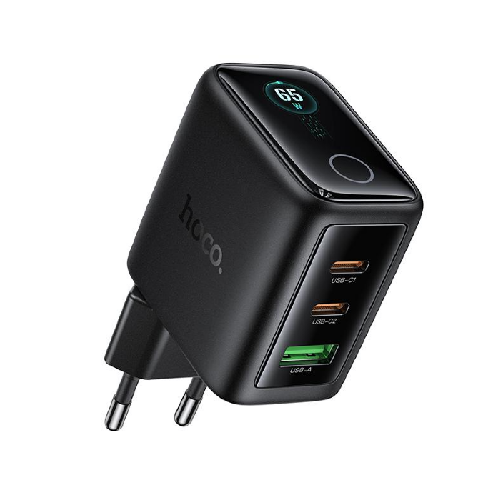 Сетевое зарядное устройство HOCO N79 Sapiencia PD65W(2C1A) charger with TFT display(EU) - Black купить оптом купить оптом