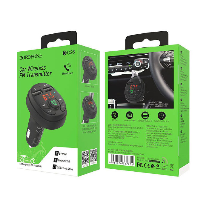 Автомобильное ЗУ FM-трансмиттер BOROFONE BC26 Music joy Car wireless FM transmitter - Black купить оптом купить оптом