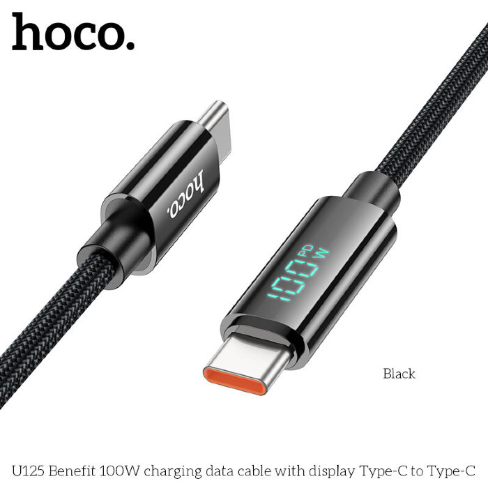 Кабель Hoco U125 Benefit 100W charging data cable with display Type-c to Type-c - Black купить оптом купить оптом