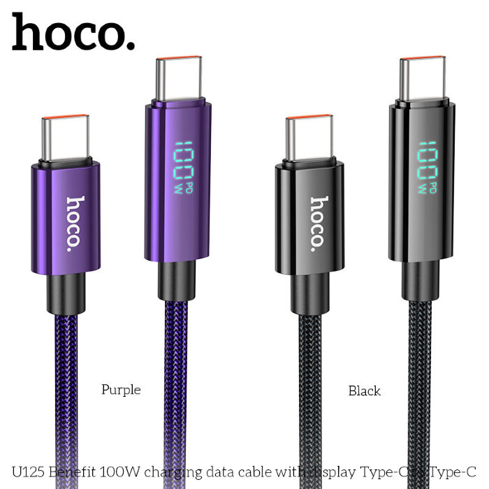 Кабель Hoco U125 Benefit 100W charging data cable with display Type-c to Type-c - Black купить оптом купить оптом