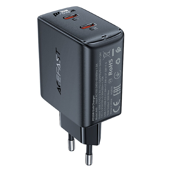 Сетевой адаптер ACEFAST A49 PD35W GaN (C+C) - Black купить оптом купить оптом