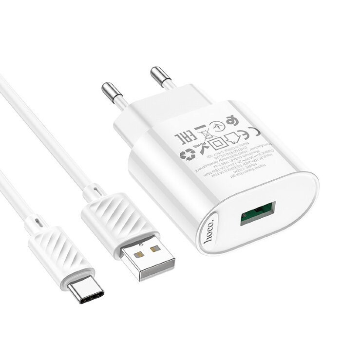 Зарядка Hoco C109A Fighter single port QC3.0 charger set(Type-C)(EU) - White купить оптом купить оптом