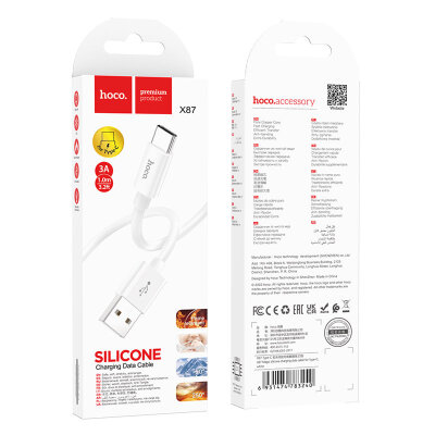 Кабель Hoco X87 Magic silicone charging data cable for Type-C - White