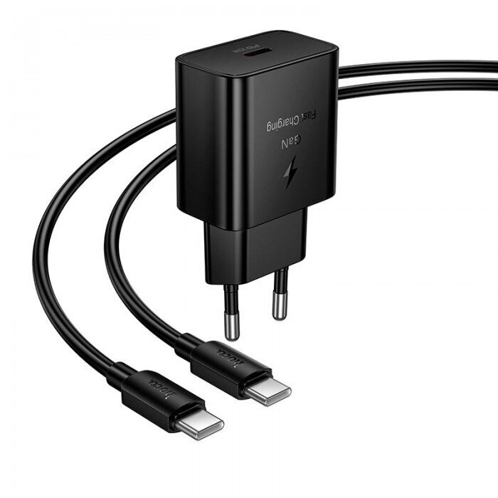 Сетевое зарядное устройство HOCO N76 Star single port PD25W charger set(C to C)(EU) - Black