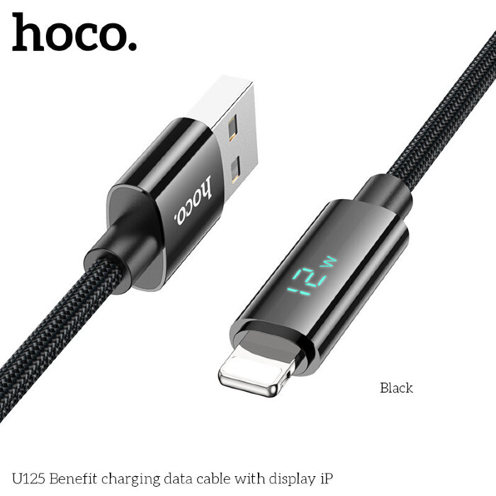 Кабель Hoco U125 Benefit charging data cable with display IP - Black купить оптом купить оптом