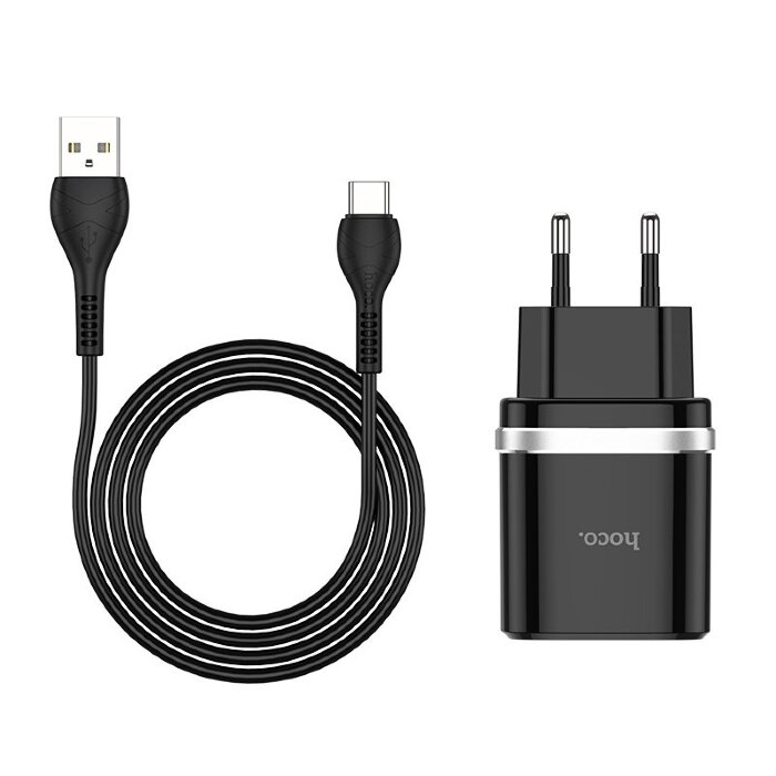 Зарядка hoco C12Q Smart QC3.0 charger set (Type-C) (EU) - Black купить оптом купить оптом