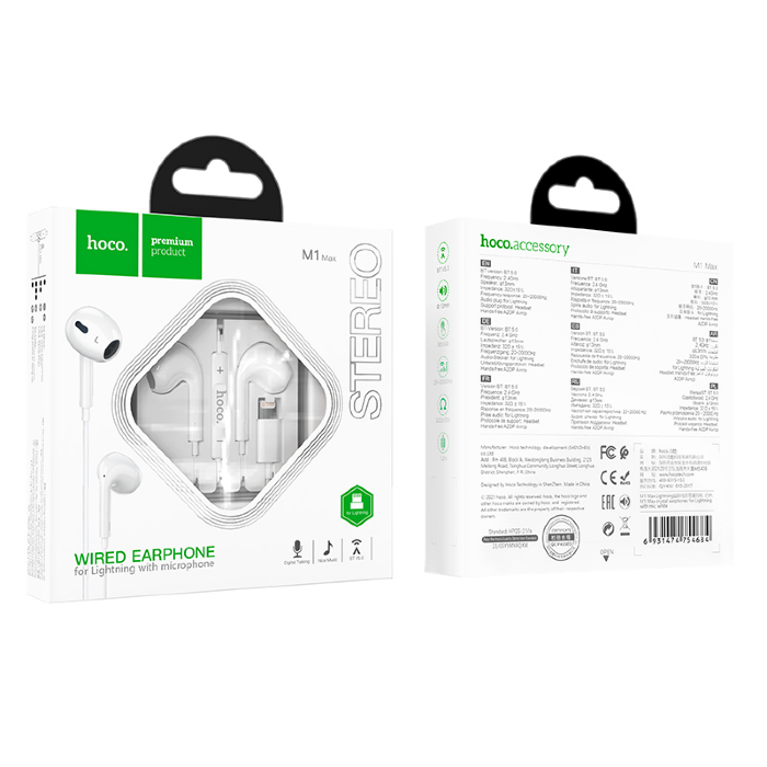 Наушники hoco Earphone M1 Max crystal Lightning - White купить оптом купить оптом