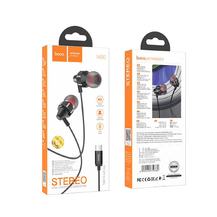 Наушники hoco M90 Delight Type-C wired digital earphone with microphone - Black купить оптом купить оптом