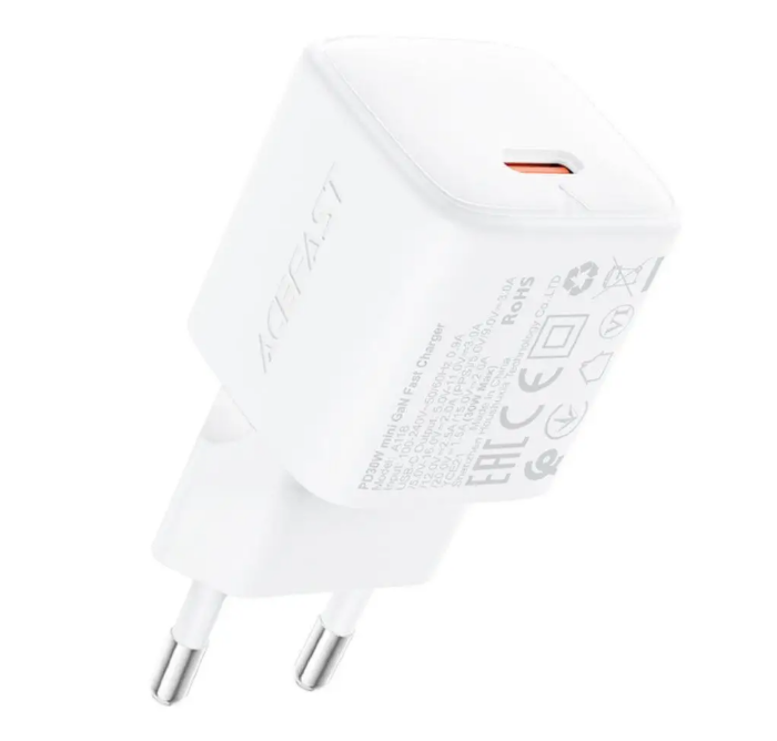 Зарядка ACEFAST A118 PD30W mini GaN USB-C fast charger,(EU) White купить оптом купить оптом