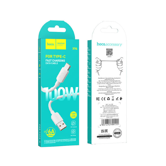 Кабель Hoco X96 hyper 100W charging data cable type-c - White купить оптом купить оптом