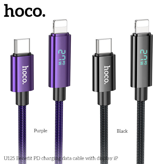 Кабель Hoco U125 Benefit PD charging data cable with Display (T.C to IP) - Black купить оптом купить оптом