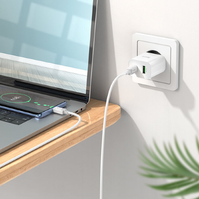 Зарядка Hoco C80A Plus Rapido PD20W+QC3.0 charger set(Type-C to Type-C)(EU) - White купить оптом купить оптом