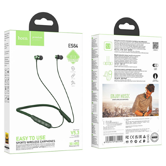 Наушники Hoco ES64 Easy Sound sports BT earphones -Dark green купить оптом купить оптом