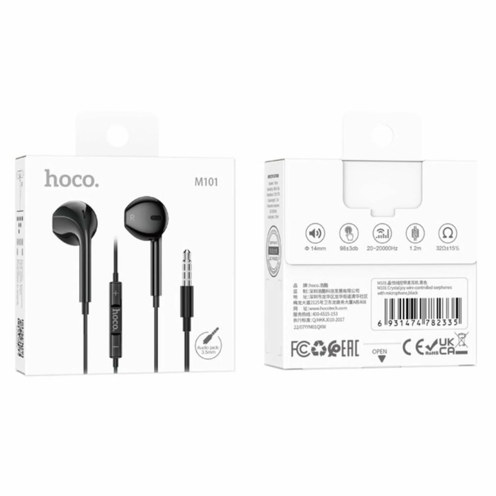 Наушники HOCO M101 Crystal joy wire-controlled earphones with microphone - Black купить оптом купить оптом