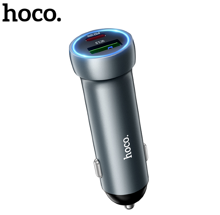 Автомобильная Зарядка HOCO Z54A Prosperous 48W dual-port PD30W+QC3.0 car charger Metal grey