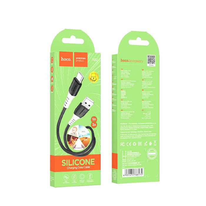 Кабель Hoco X82 Type-C silicone charging data cable - Black купить оптом купить оптом
